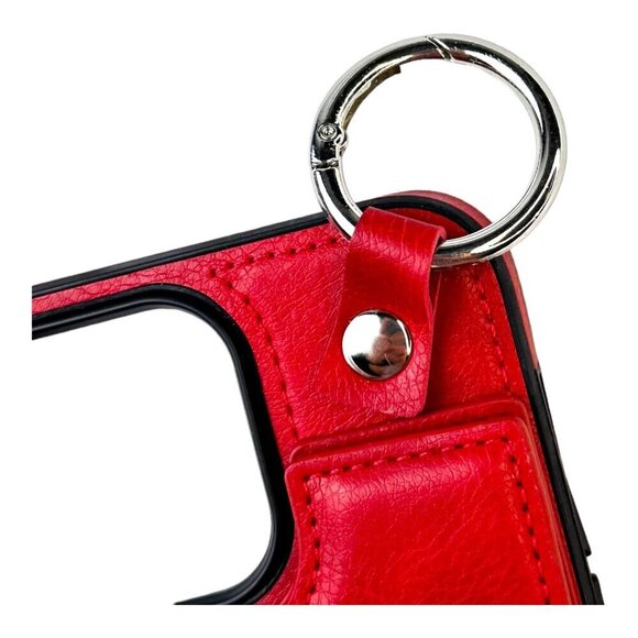 iPhone 14 Pro Max Wallet Case With Key Ring Red Card Slots Magnetic Closure NWOT - Picture 2 of 7